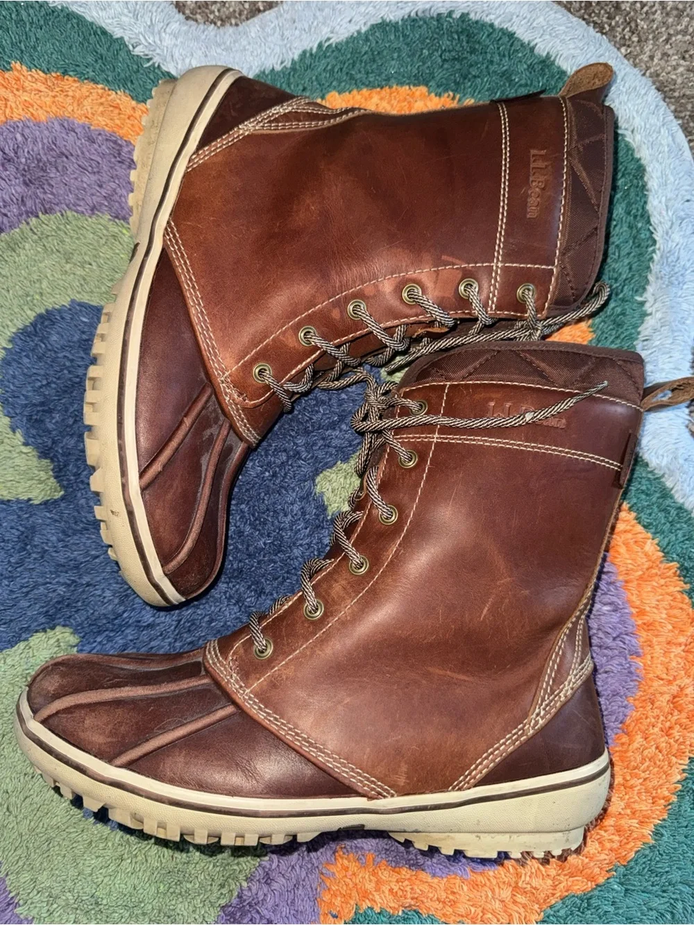 LL Bean Leather Rubber Duck Boots Women 8.5 Outdoor Hiking Rain Snow Boots